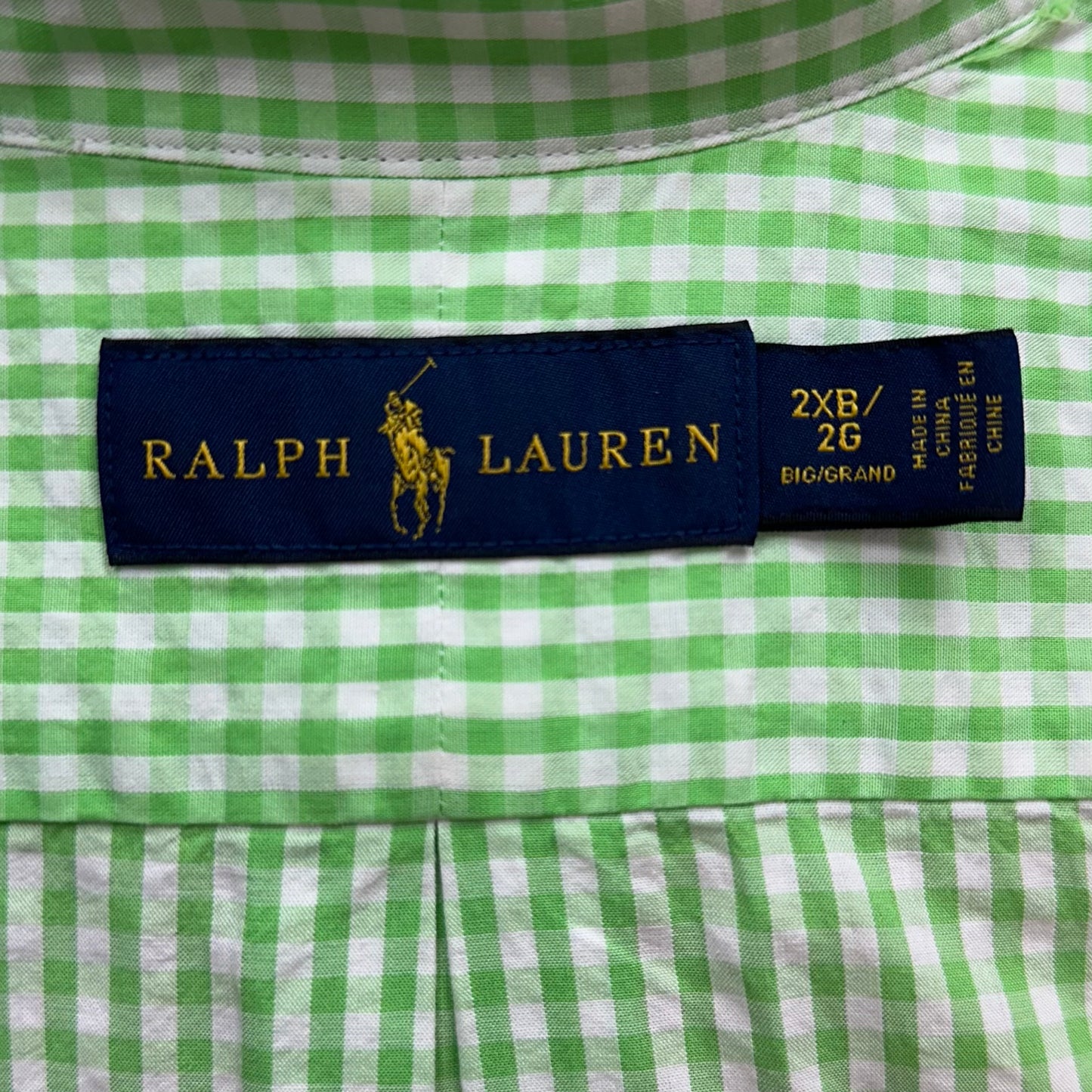 Camisa Polo Ralph Lauren 🏇🏼  Color blanco con patrón de cuadros en verde Seersucker Talla XXL Entalle Regular