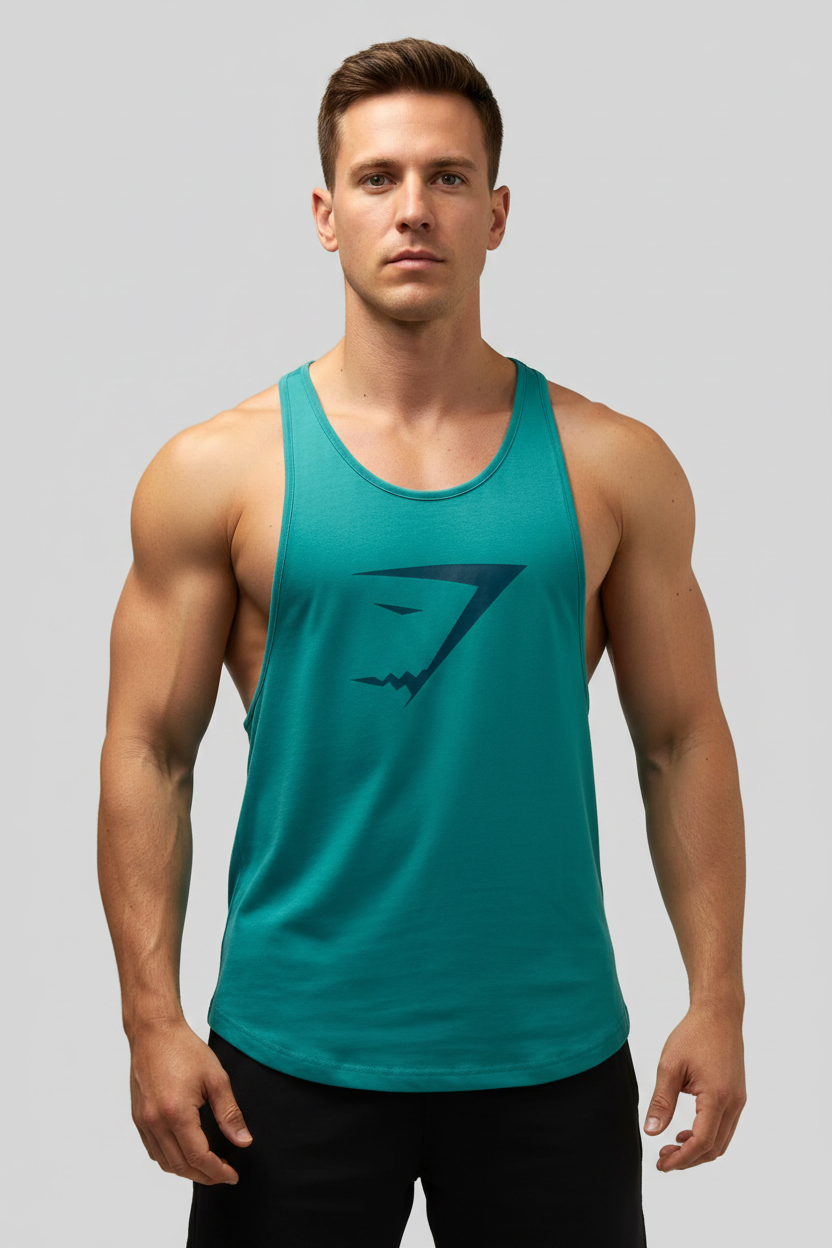 Camiseta de entrenamiento sin mangas Gymshark 🏋🏽 color verde esmeralda y logo en negro Talla S