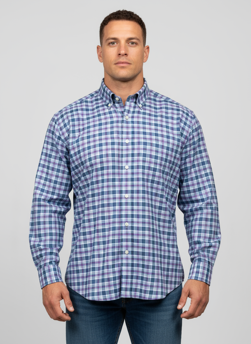 Camisa de botones Vineyard Vines 🐳 con patrón de cuadros en color azul, celeste y morado Talla XL Entalle Clásico