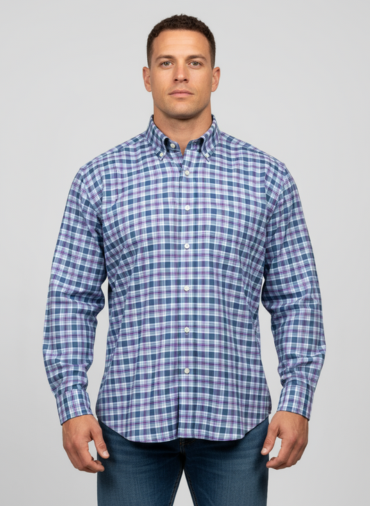 Camisa de botones Vineyard Vines 🐳 con patrón de cuadros en color azul, celeste y morado Talla XL Entalle Clásico