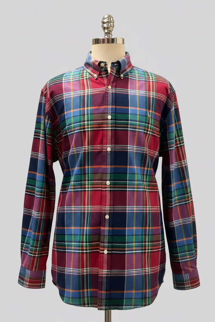 Camisa de botones Polo Ralph Lauren 🏇🏼 Oxford de cuadros tartán en color azul, verde y rojo Talla XXL Entalle Regular