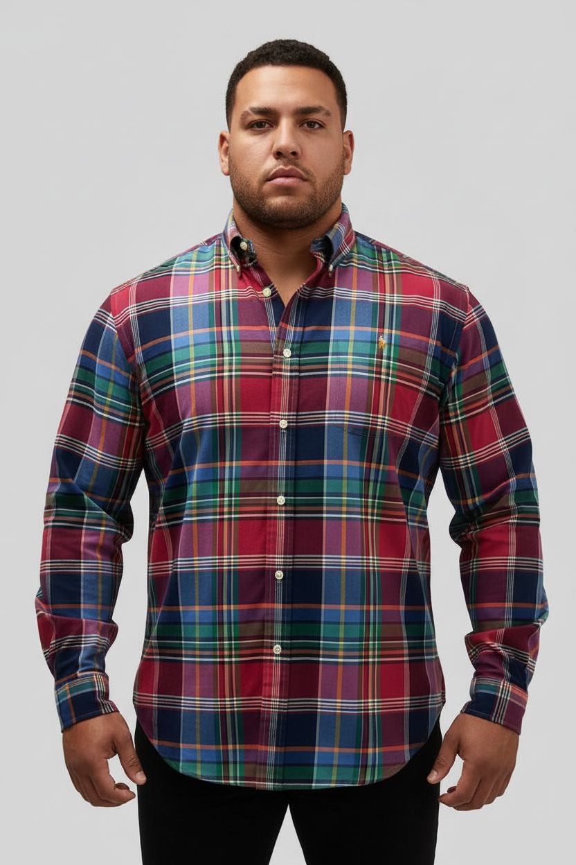 Camisa de botones Polo Ralph Lauren 🏇🏼 Oxford de cuadros tartán en color azul, verde y rojo Talla XXL Entalle Regular
