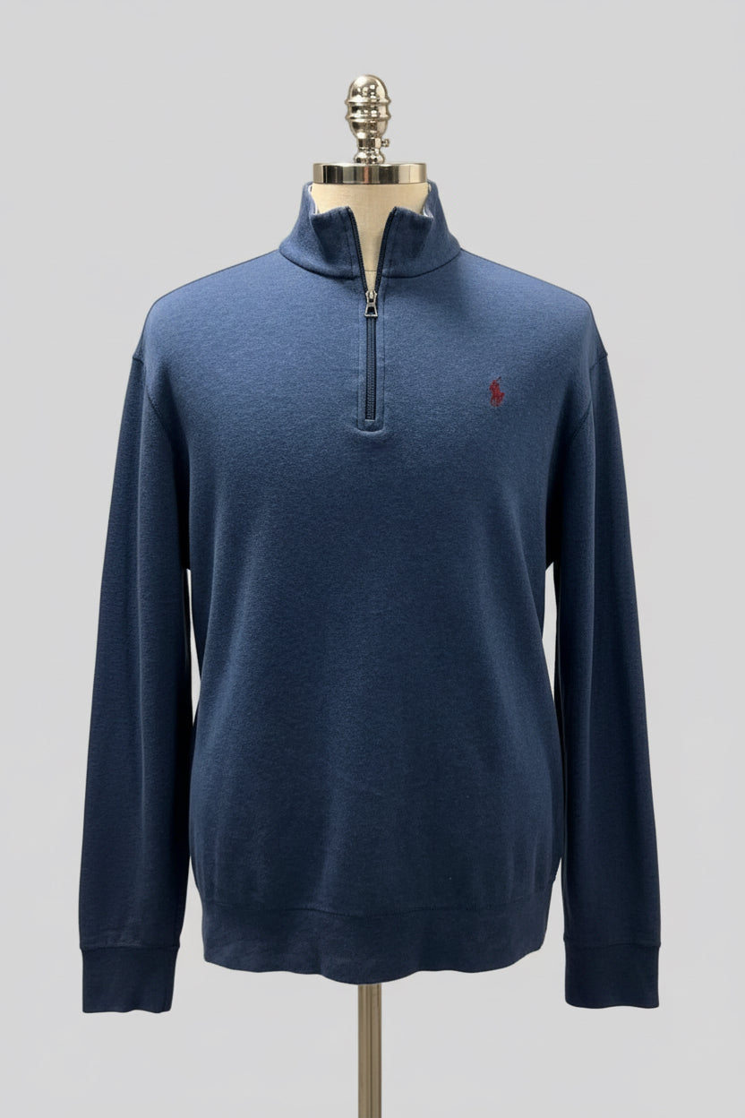 Sueter Jersey Polo Ralph Lauren 🏇🏼 color azul grisáceo con logo en rojo Talla XL
