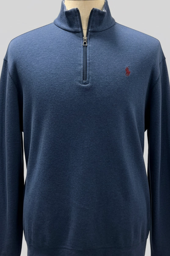 Sueter Jersey Polo Ralph Lauren 🏇🏼 color azul grisáceo con logo en rojo Talla XL