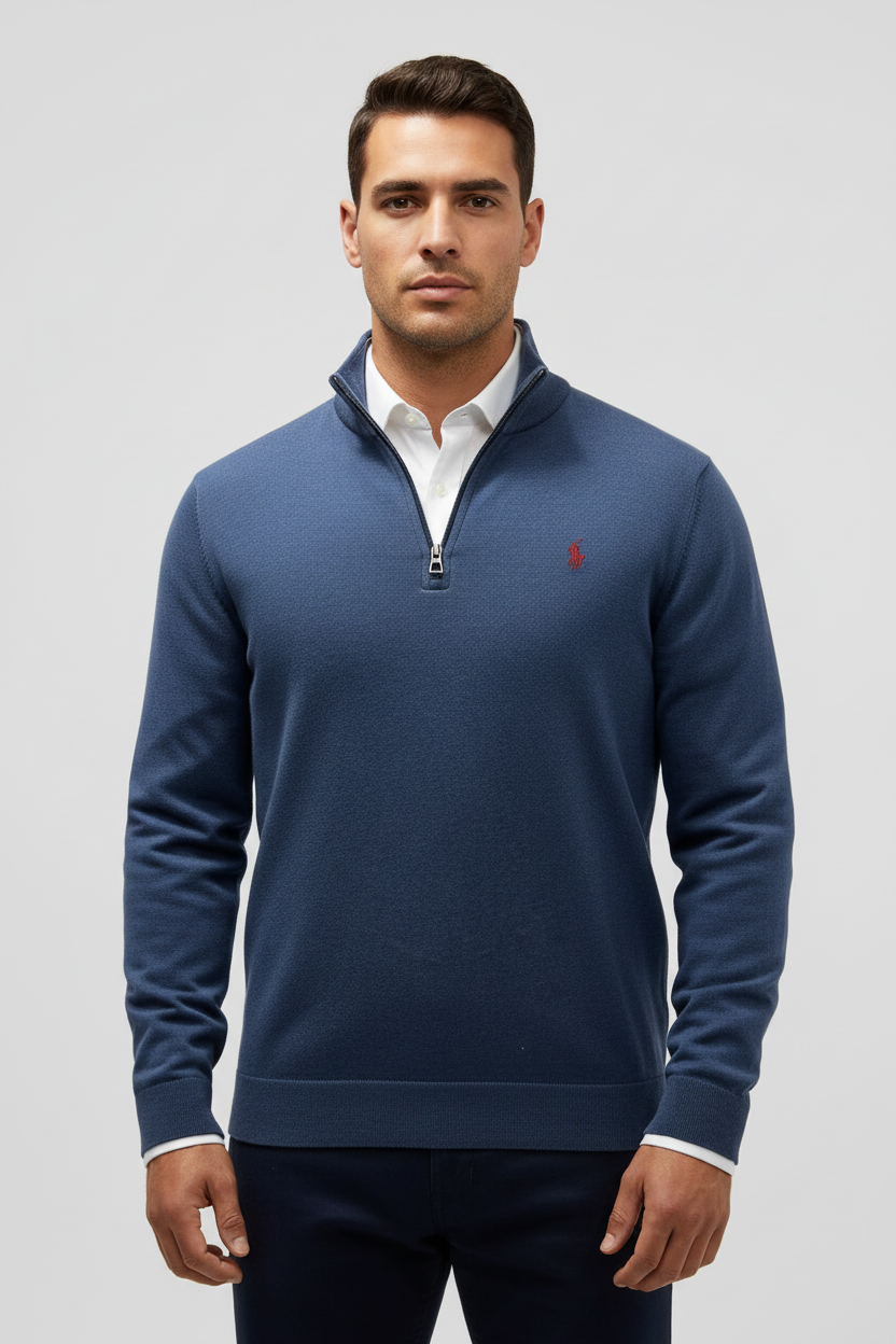 Sueter Jersey Polo Ralph Lauren 🏇🏼 color azul grisáceo con logo en rojo Talla XL