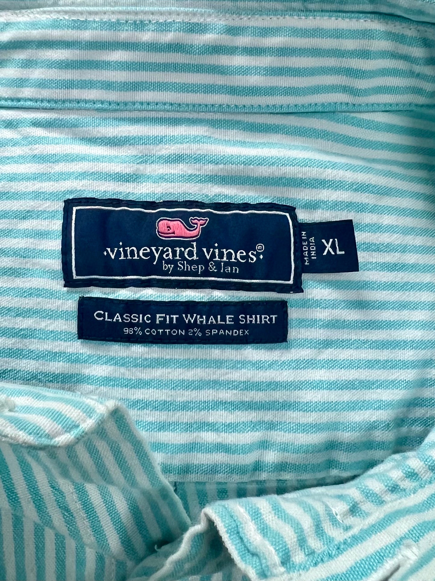Camisa de botones Vineyard Vines 🐳 Oxford de rayas en color turquesa y blanco Talla XL Entalle Clásico