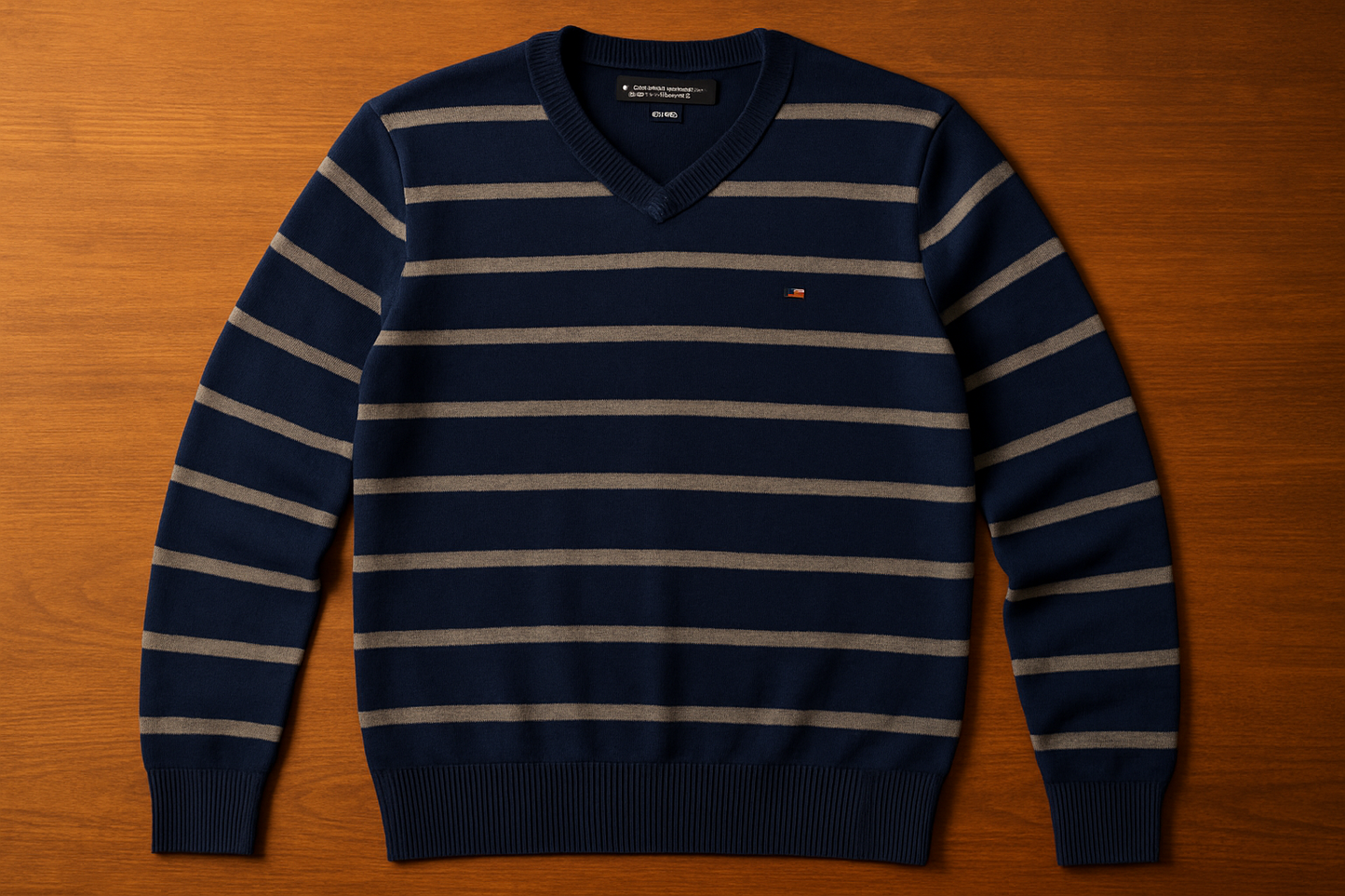 Sueter Jersey con cuello V Tommy Hilfiger 🇺🇸 color azul oscuro con rayas en color gris Talla S