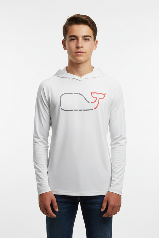 Camiseta de niño con capucha marca Vineyard Vines 🐳 Performance color blanco con Diseño de ballena Talla L