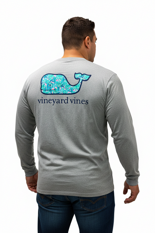 Camiseta de bolsillo Vineyard Vines 🐳 color gris claro con Diseño de ballena Talla XL