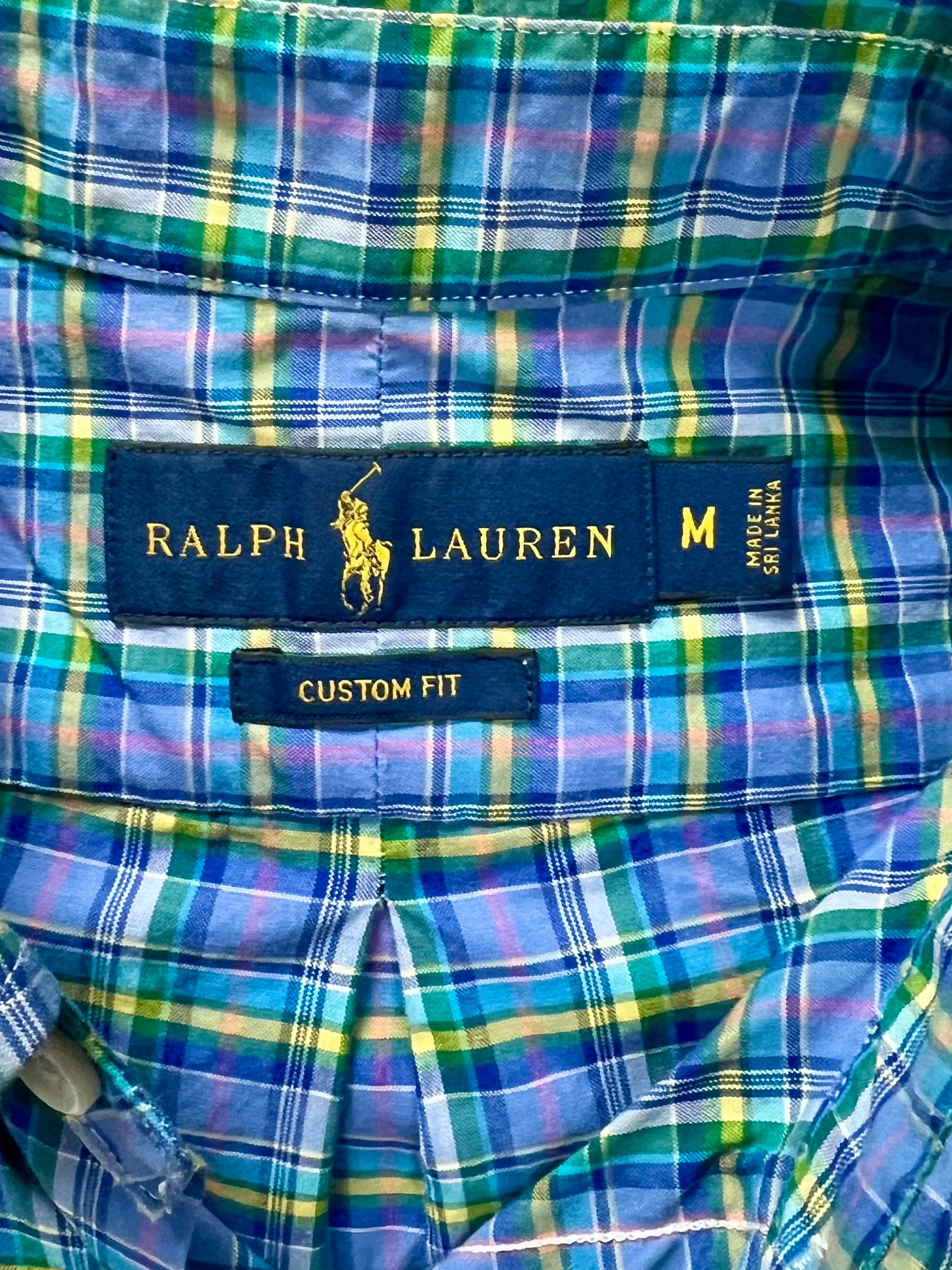 Camisa Polo Ralph Lauren 🏇🏼 color azul de cuadro verde y amarillo Talla M Entalle Custom Fit