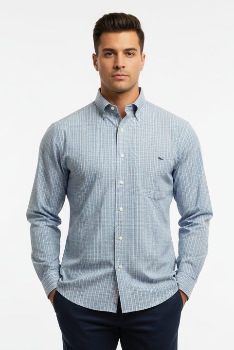 Camisa de botones Vineyard Vines 🐳 de cuadros en color rosado y celeste Talla L Entalle Clásico