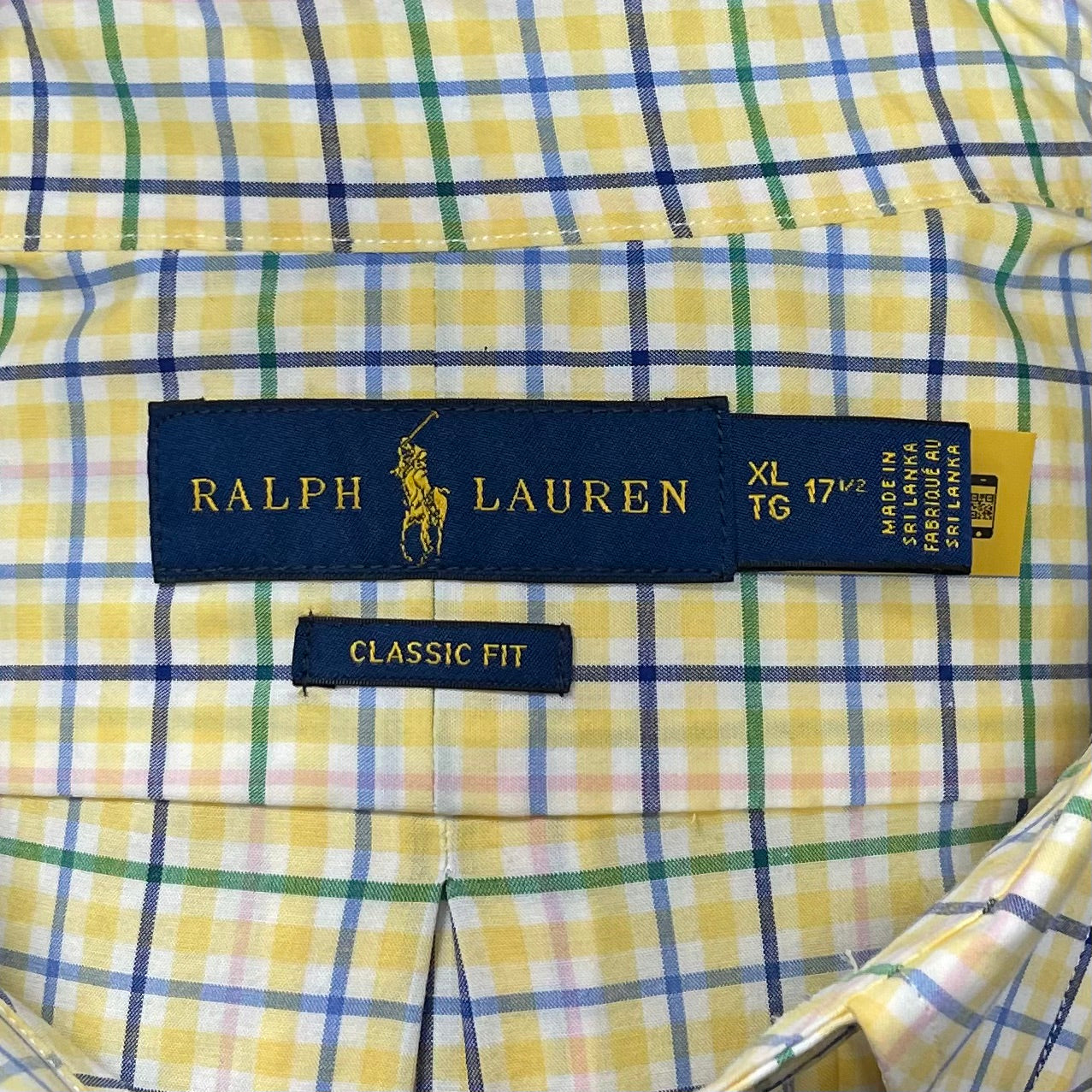 Camisa Polo Ralph Lauren 🏇🏼 color amarillo con patrón de cuadros azul, verde y blanco Talla XL Entalle Clásico