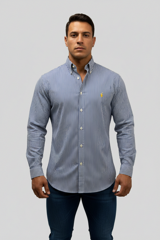 Camisa de botones Polo Ralph Lauren 🏇🏼 de rayas en color azul navy y blanco Talla XL Entalle Custom Fit
