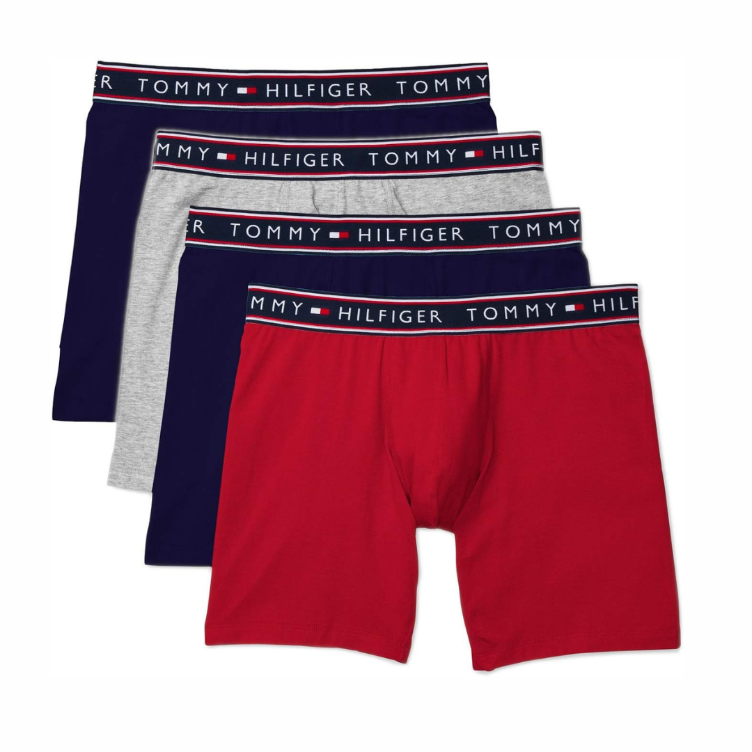 Paquete de 4 Boxer Briefs Tommy Hilfiger 🇺🇸  Tela algodón stretch color rojo, gris y negro Talla M