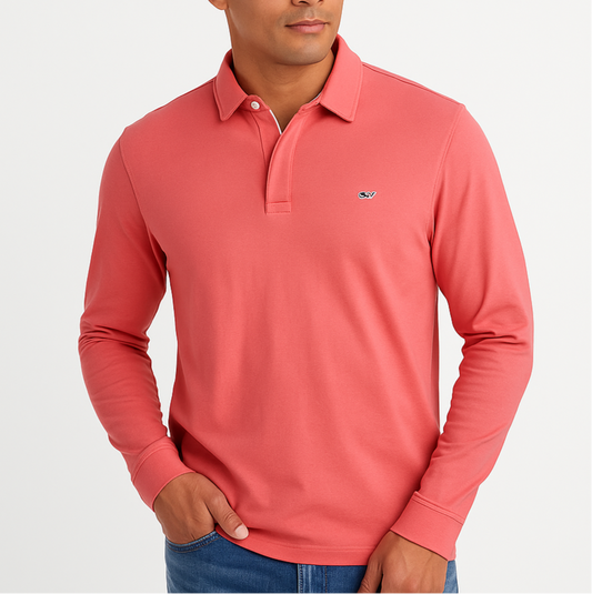 Camiseta Polo Vineyard Vines 🐳 color rosado magenta manga larga Talla L Entalle Regular