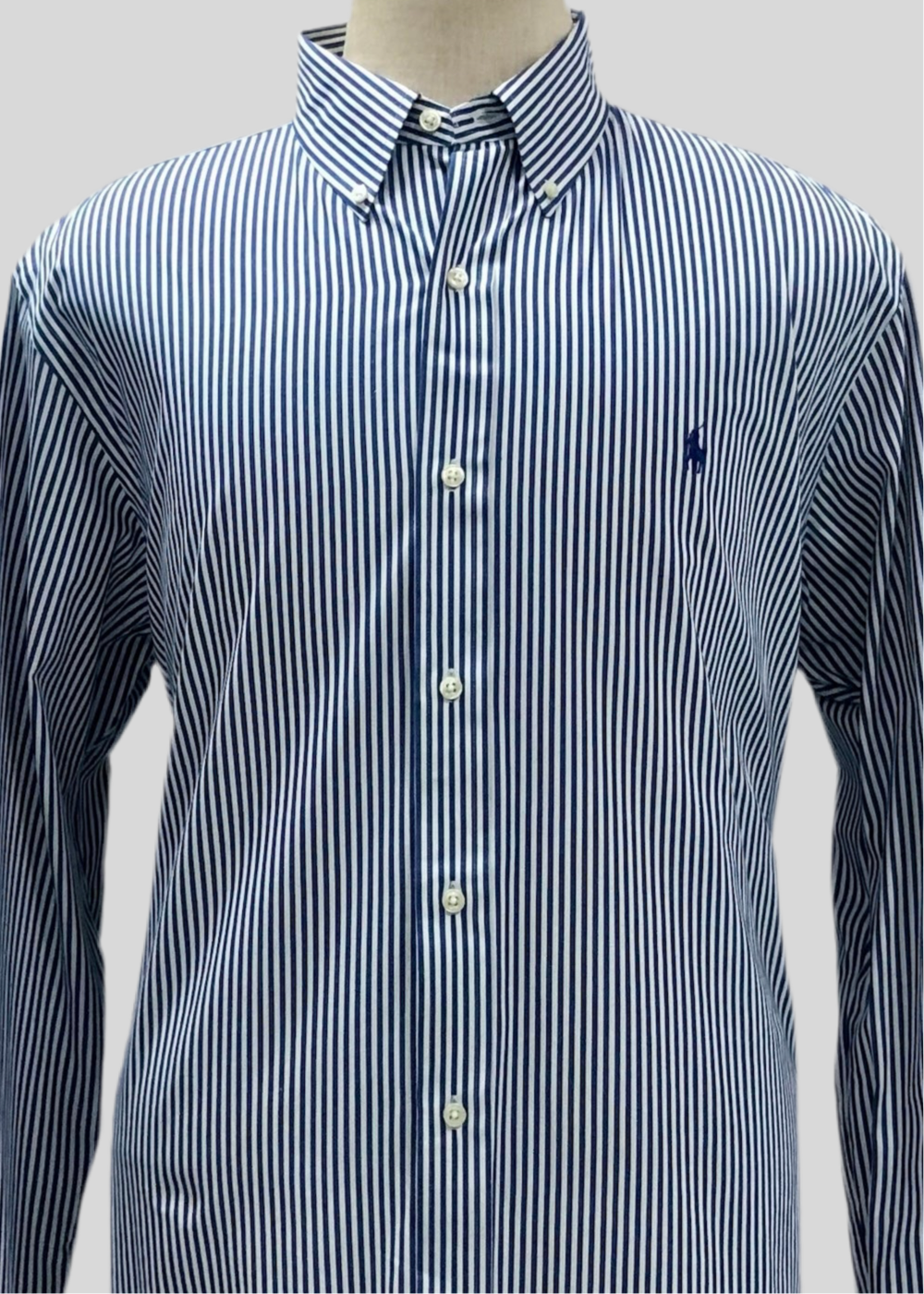 Camisa de botones Polo Ralph Lauren 🏇🏼 con patron de rayas en color azul navy y blanco Talla XL Entalle Clásico
