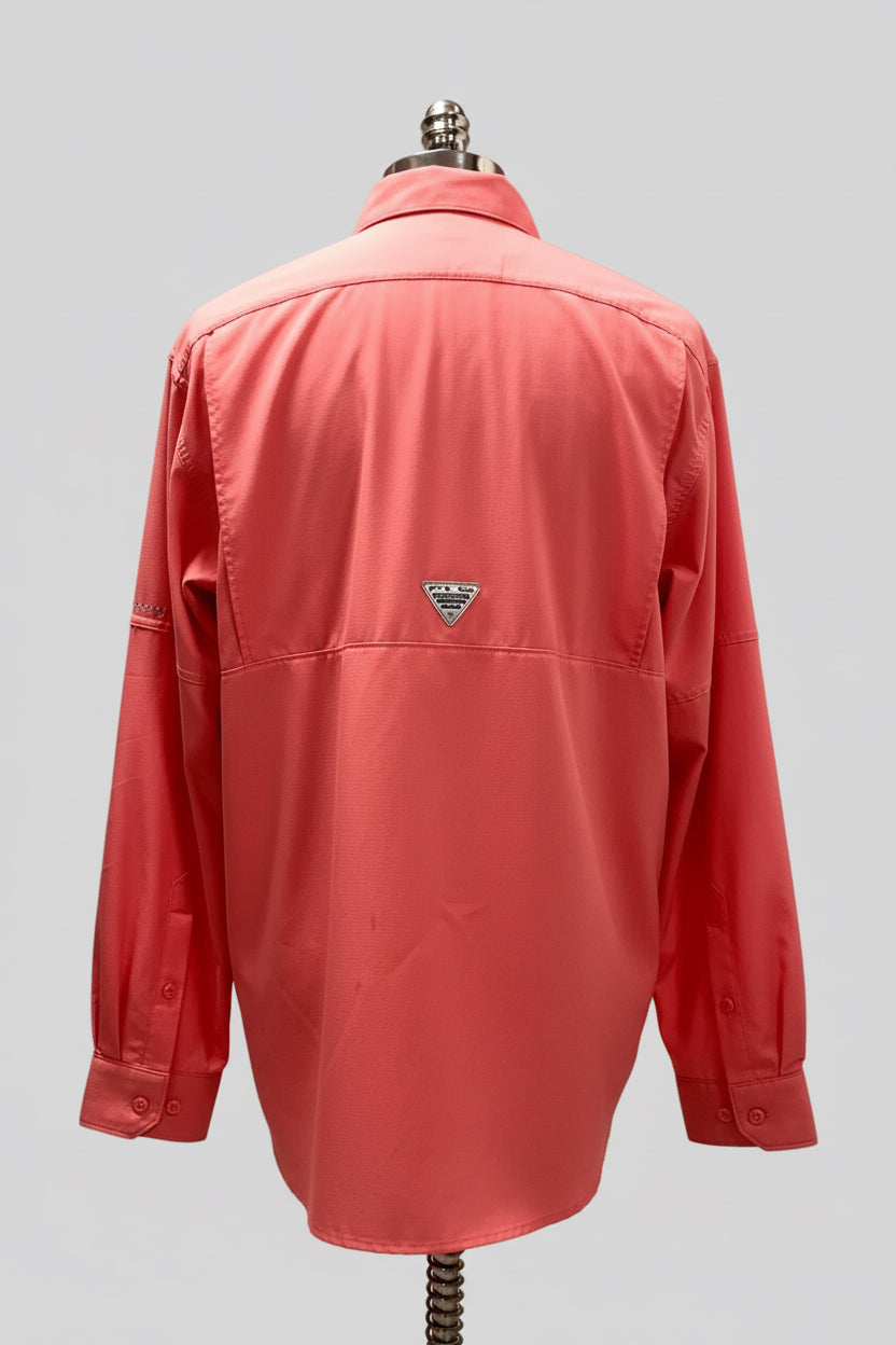 Camisa Columbia PFG 🔹 color coral Omni-Shade Manga larga Talla L