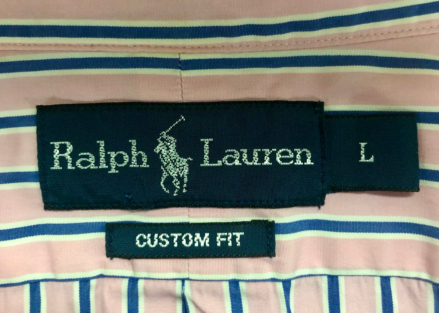 Camisa Polo Ralph Lauren 🏇🏼 Color rosado de rayas en color azul y blanco Talla L Entalle Custom Fit