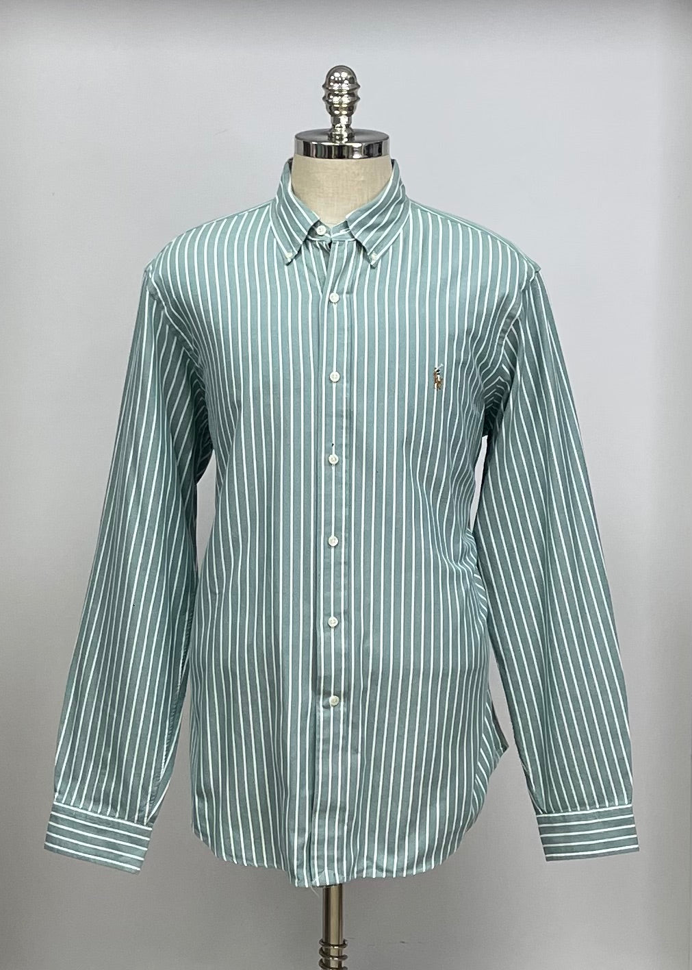 Camisa Polo Ralph Lauren 🏇🏼 Oxford color verde menta y patrón de rayas en blanco Talla L Entalle Regular