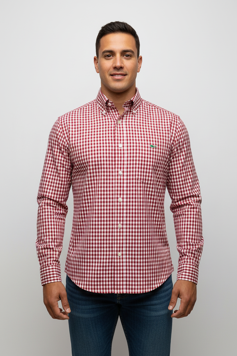 Camisa Vineyard Vines 🐳 de cuadros gingham en color rojo y blanco Talla M Entalle Slim Fit