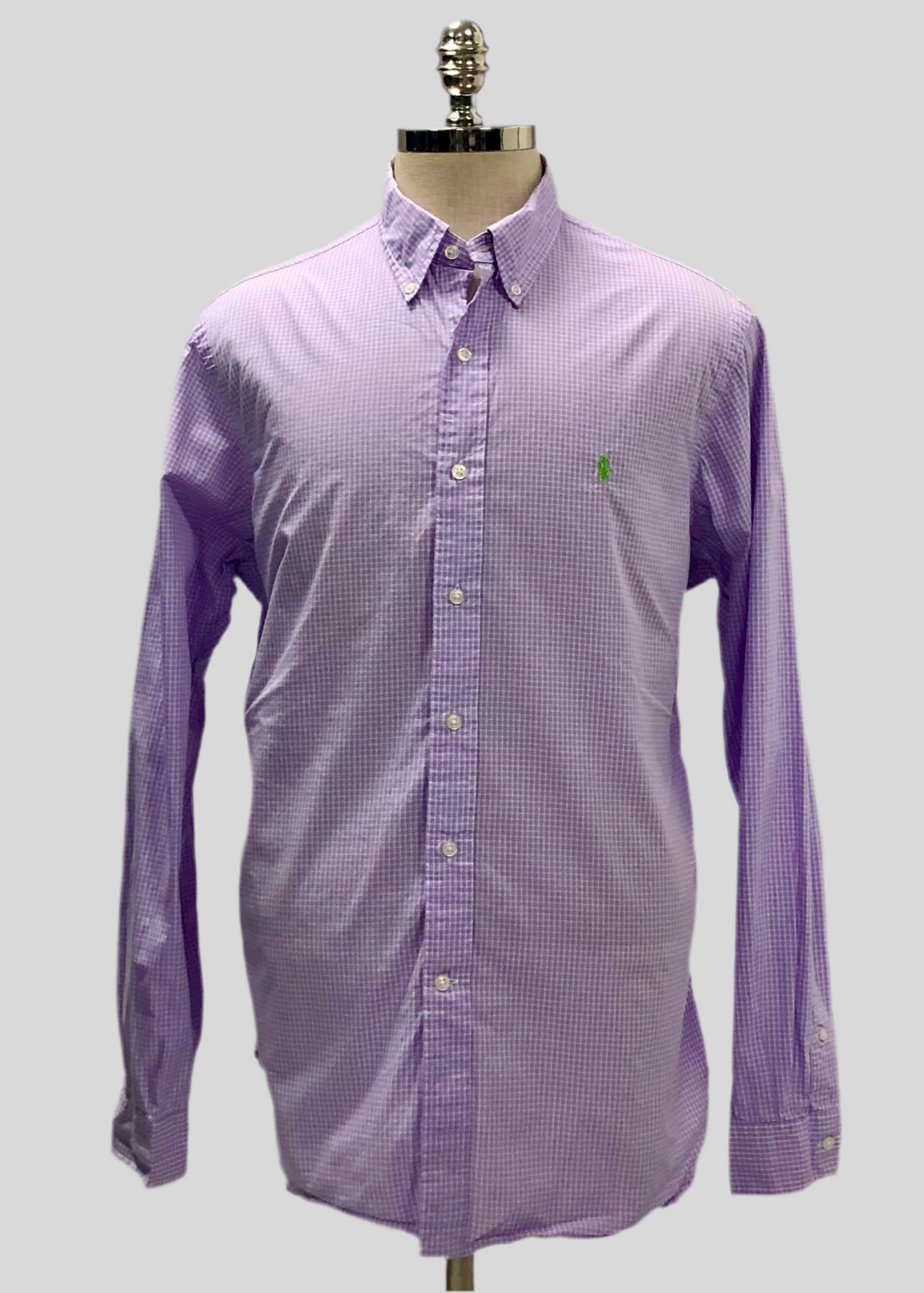 Camisa Polo Ralph Lauren 🏇🏼 con patron de cuadros gingham en color morado y blanco Talla L Entalle Regular