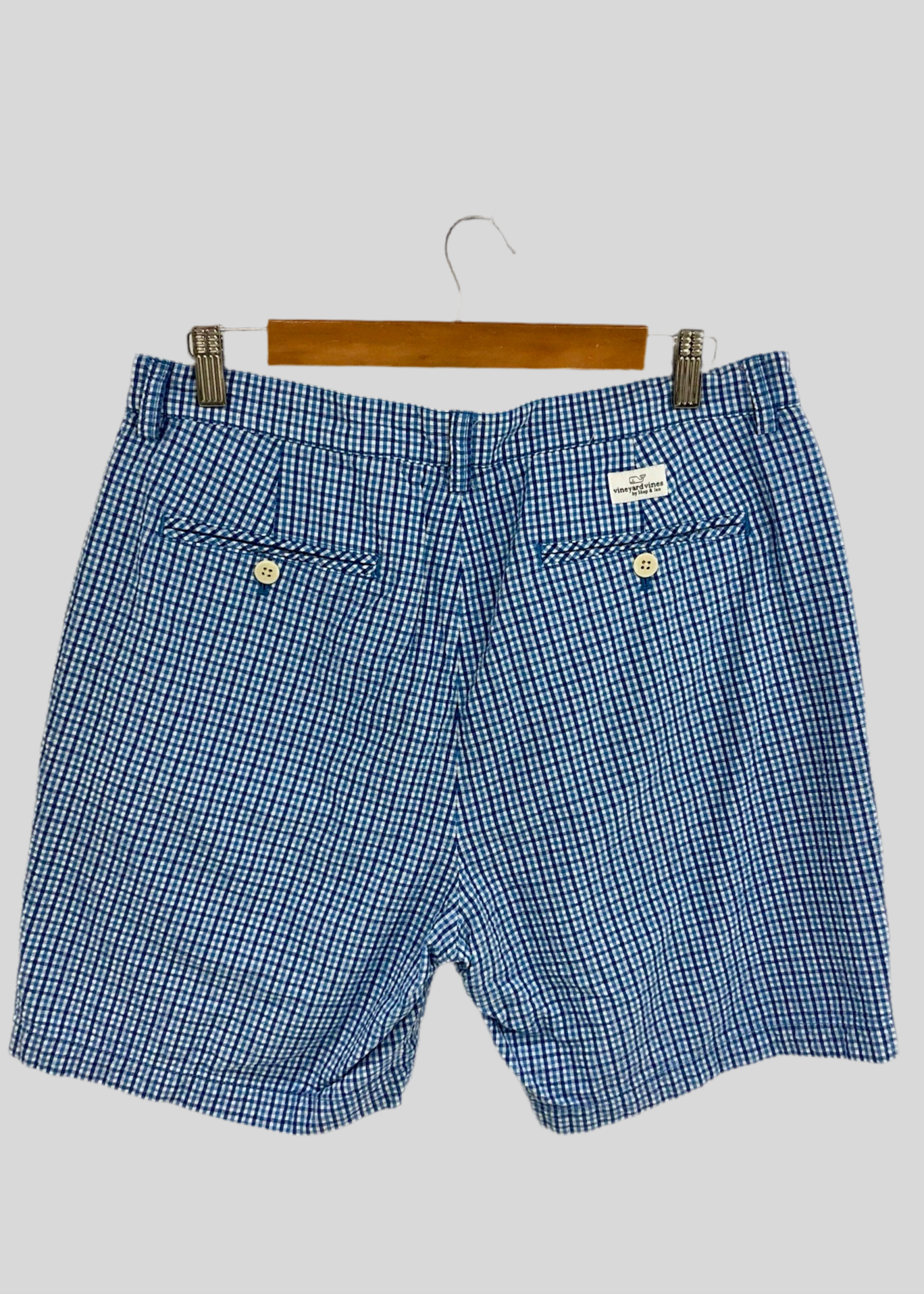 Short Casual Vineyard Vines 🐳 con patron de cuadros en azul y blanco talla 33