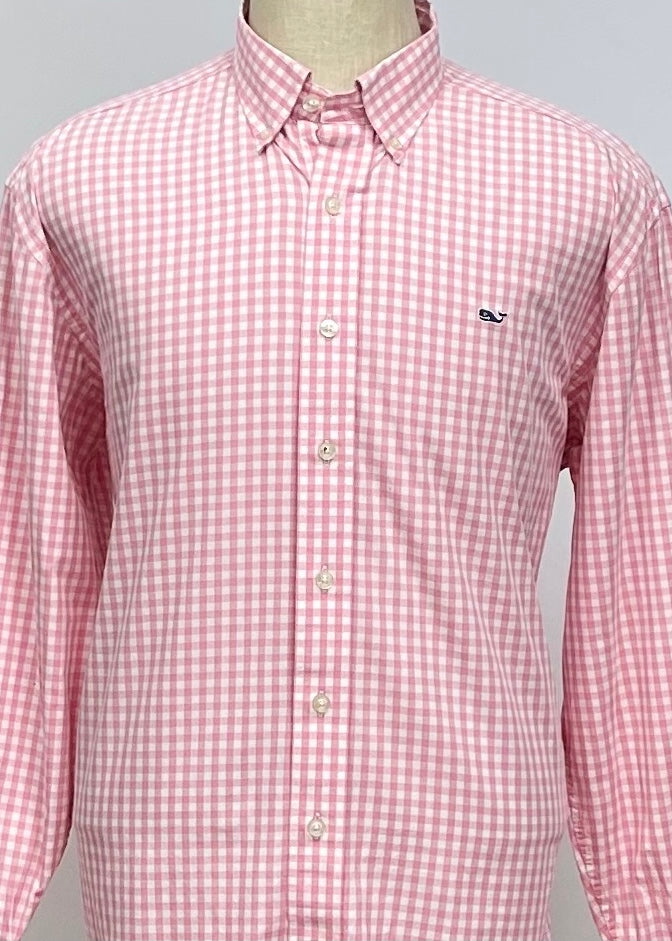 Camisa de cuadros Vineyard Vines 🐳 de cuadros gingham en color rosado y blanco Talla L Entalle Regular