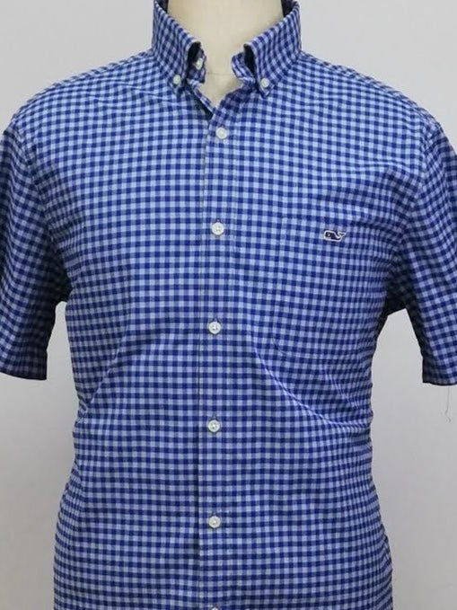 Camisa Vineyard Vines 🐳 de cuadros gingham en color gris y azul Talla L Entalle Clásico