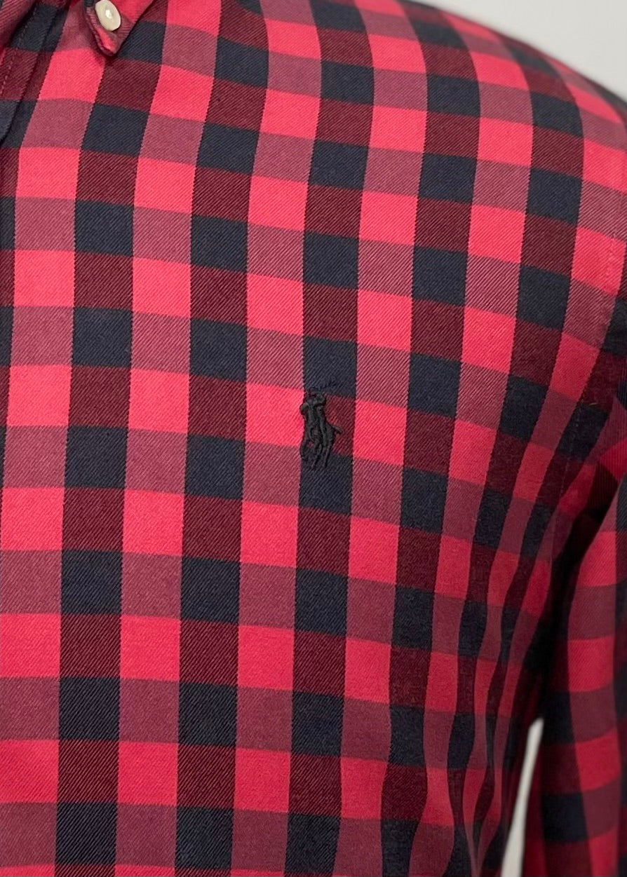 Camisa Polo Ralph Lauren 🏇🏼 Performance con patron de cuadros gingham rojo y negro Talla M Entalle Clásico