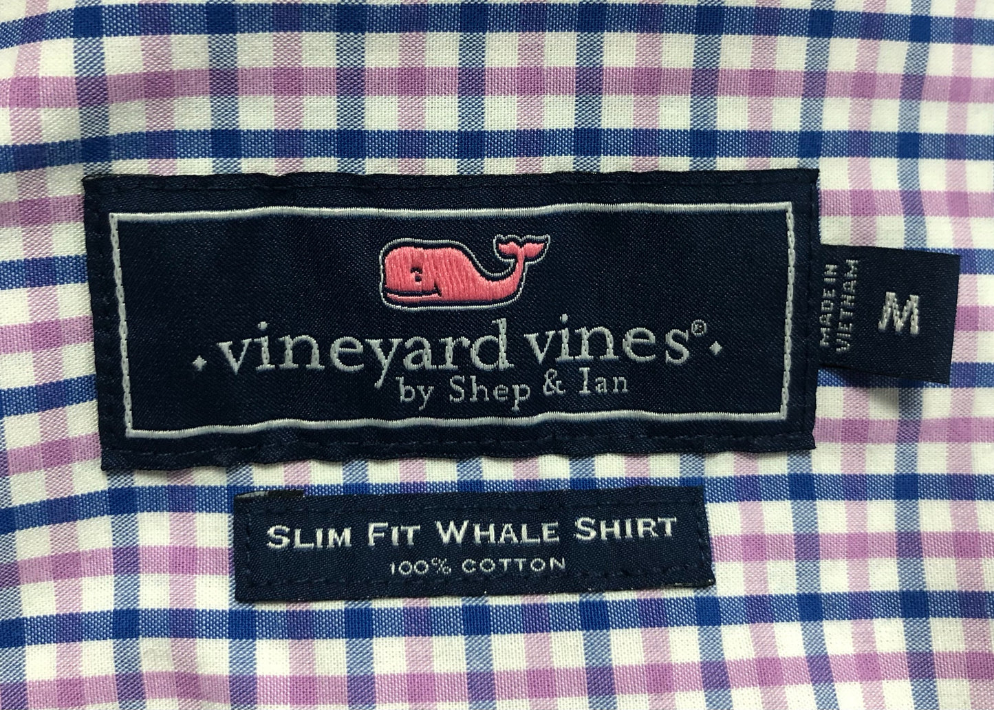 Camisa de botones Vineyard Vines 🐳 de cuadros en color rosado, azul navy y blanco Talla M Entalle Slim Fit
