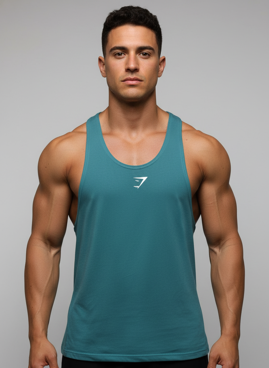 Camiseta de entrenamiento sin mangas Gymshark 🏋🏽 color verde esmeralda y logo en blanco Talla XL