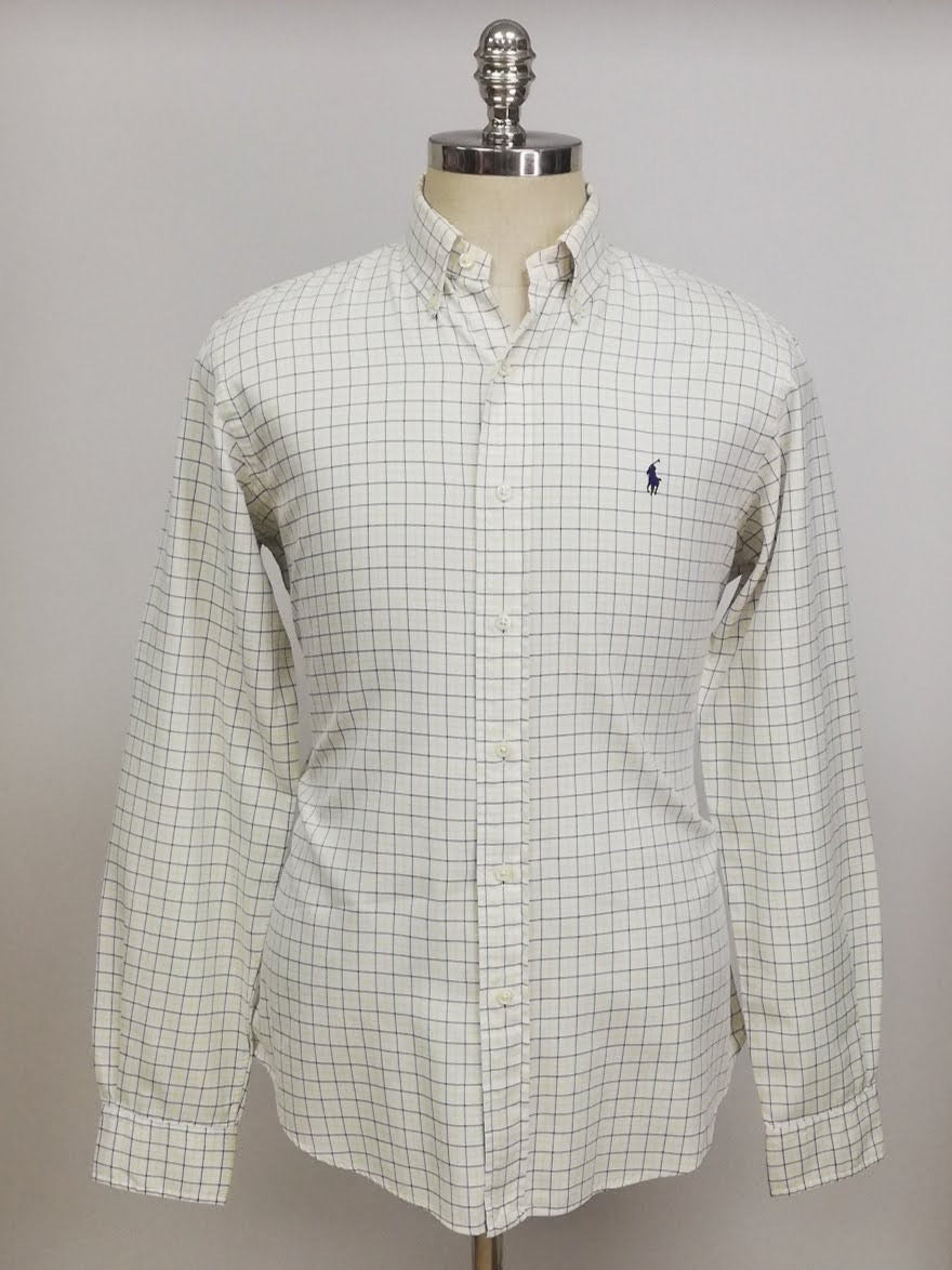 Camisa Polo Ralph Lauren 🏇🏼 color blanco con patrón de cuadros amarillo y negro Talla M Entalle Custom Fit