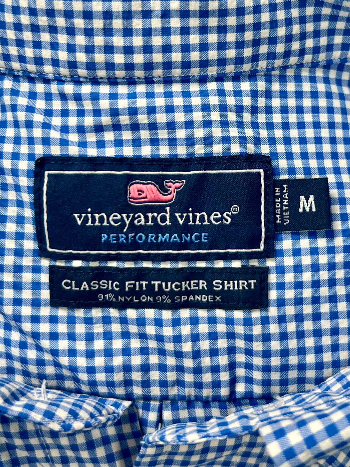Camisa Vineyard Vines 🐳 Performance de cuadros gingham en color azul y blanco Talla M Entalle Clásico
