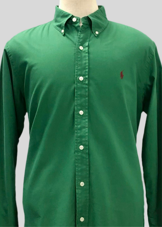 Camisa de botones Polo Ralph Lauren 🏇🏼 Oxford Color verde olivo Talla L Entalle Clásico