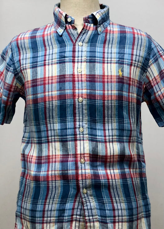 Camisa Polo Ralph Lauren 🏇🏼 de lino con cuadros azul, rojo y blanco Talla M Entalle Regular