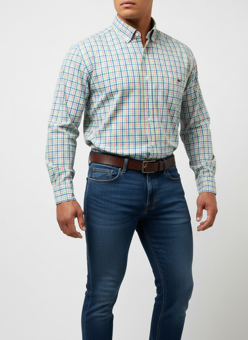 Camisa de botones Vineyard Vines 🐳 color blanco de cuadros en rosado, azul y verde Talla M Entalle Clásico