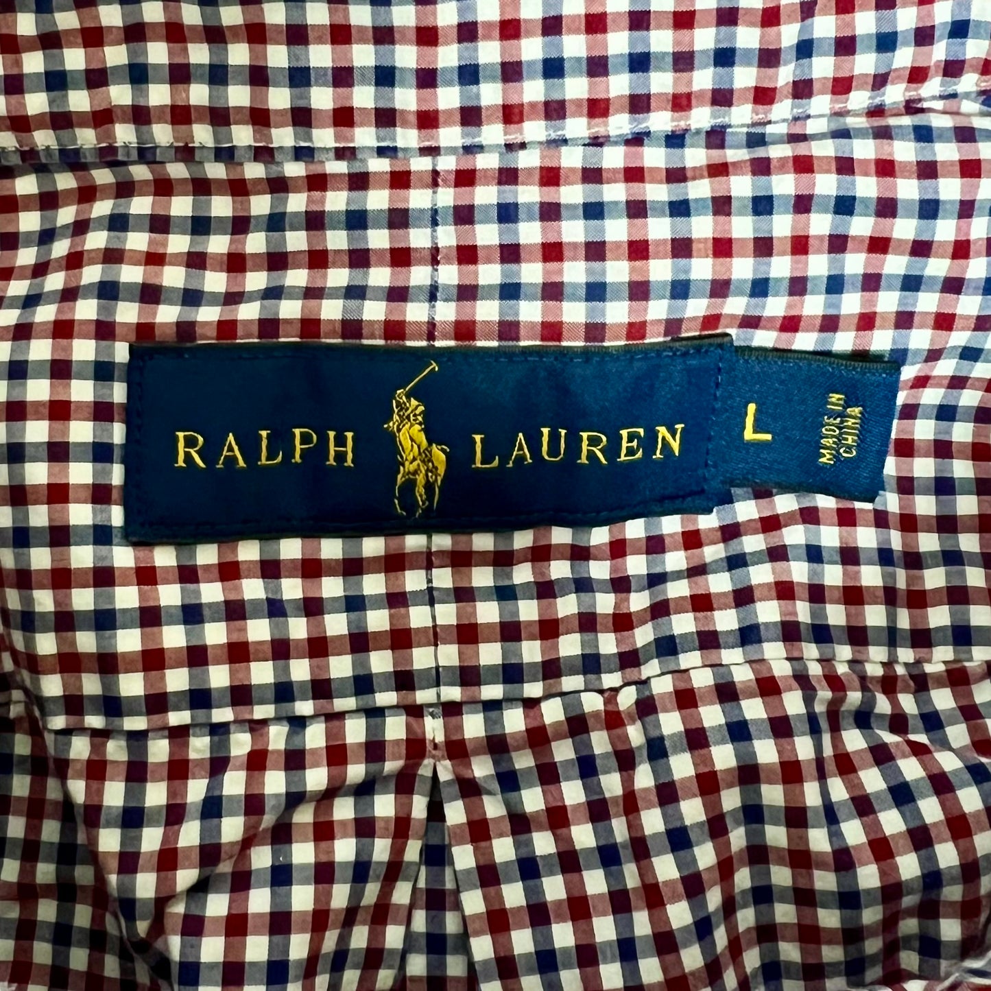 Camisa Polo Ralph Lauren 🏇🏼 con patron de cuadros en color rojo, azul navy y Blanco Talla L Entalle Regular