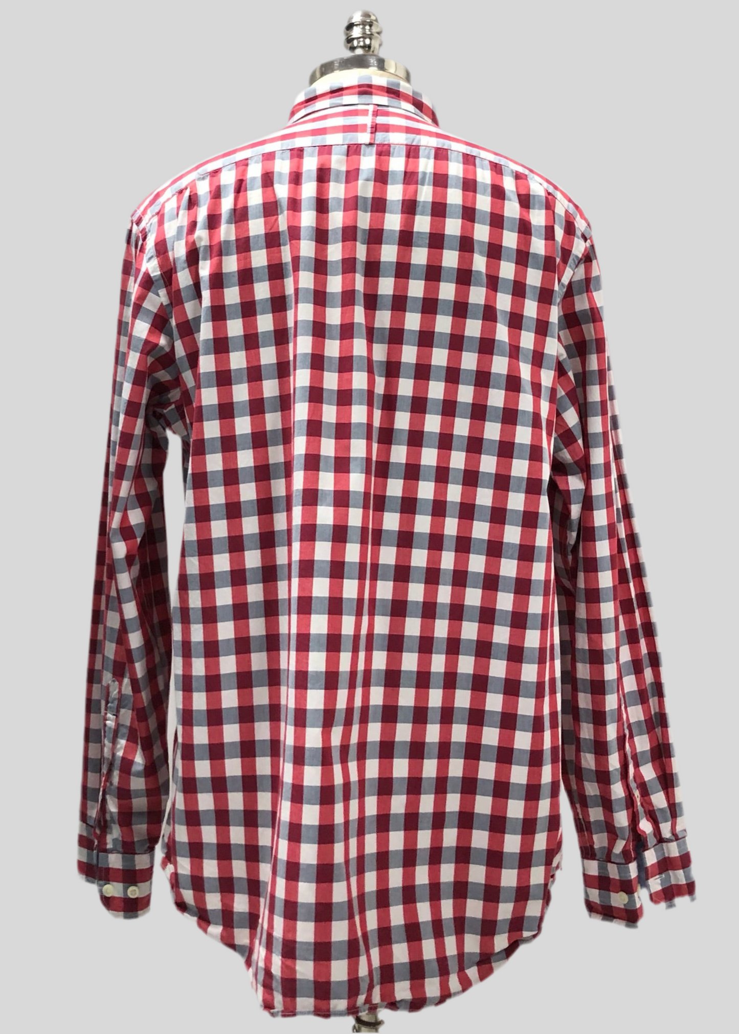 Camisa de botones Banana Republic de cuadros gingham en color rojo, gris y blanco Talla XL Entalle Slim Fit