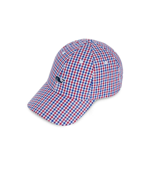 Gorra Vineyard Vines 🐳 de cuadros gingham en color rojo, azul y blanco con logotipo tradicional