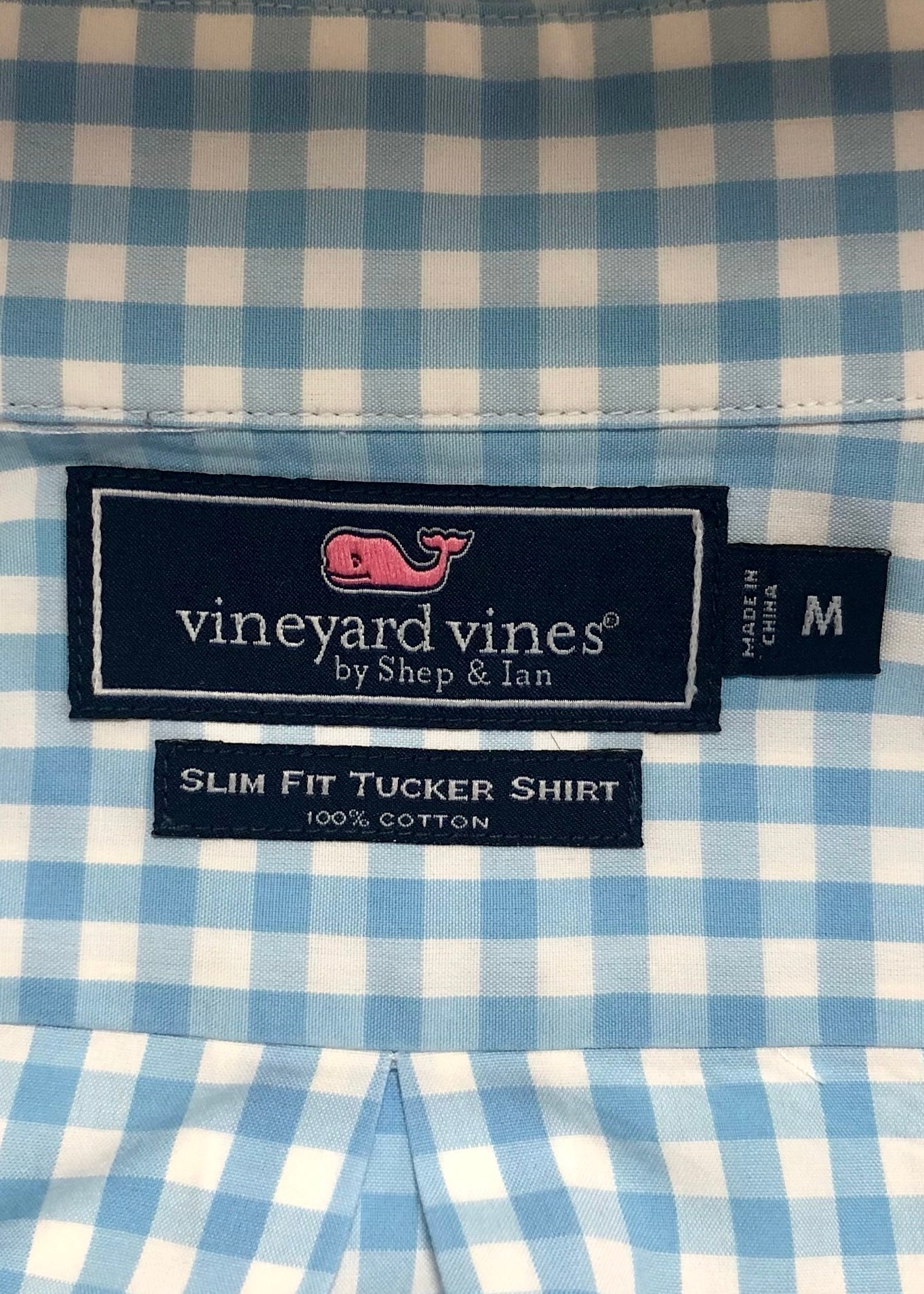 Camisa Vineyard Vines 🐳 de cuadros gingham en color celeste y blanco Talla M Entalle Slim Fit