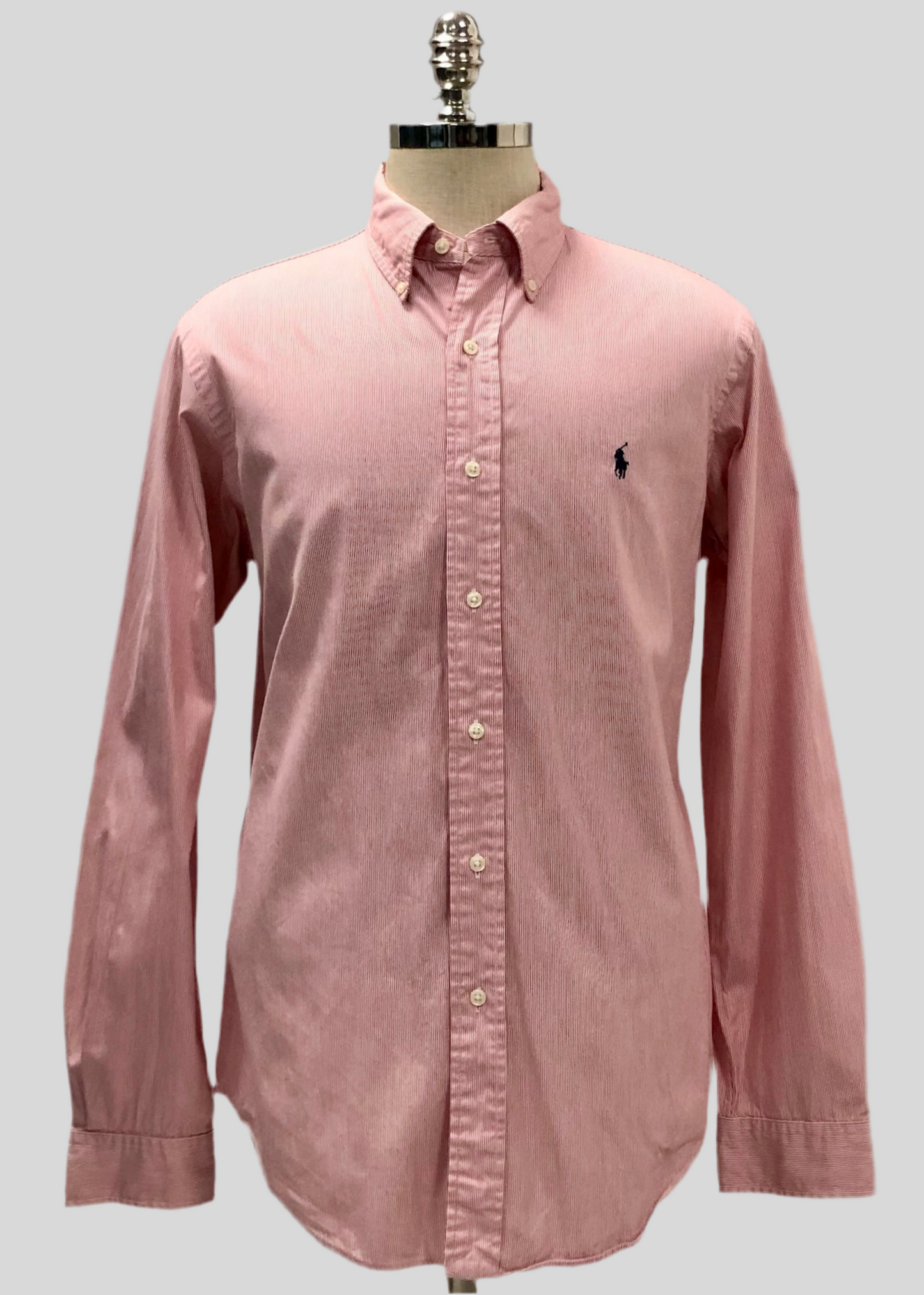 Camisa de botones Polo Ralph Lauren 🏇🏼 con patron de finas rayas en color rojo y blanco Talla L Entalle Custom Fit