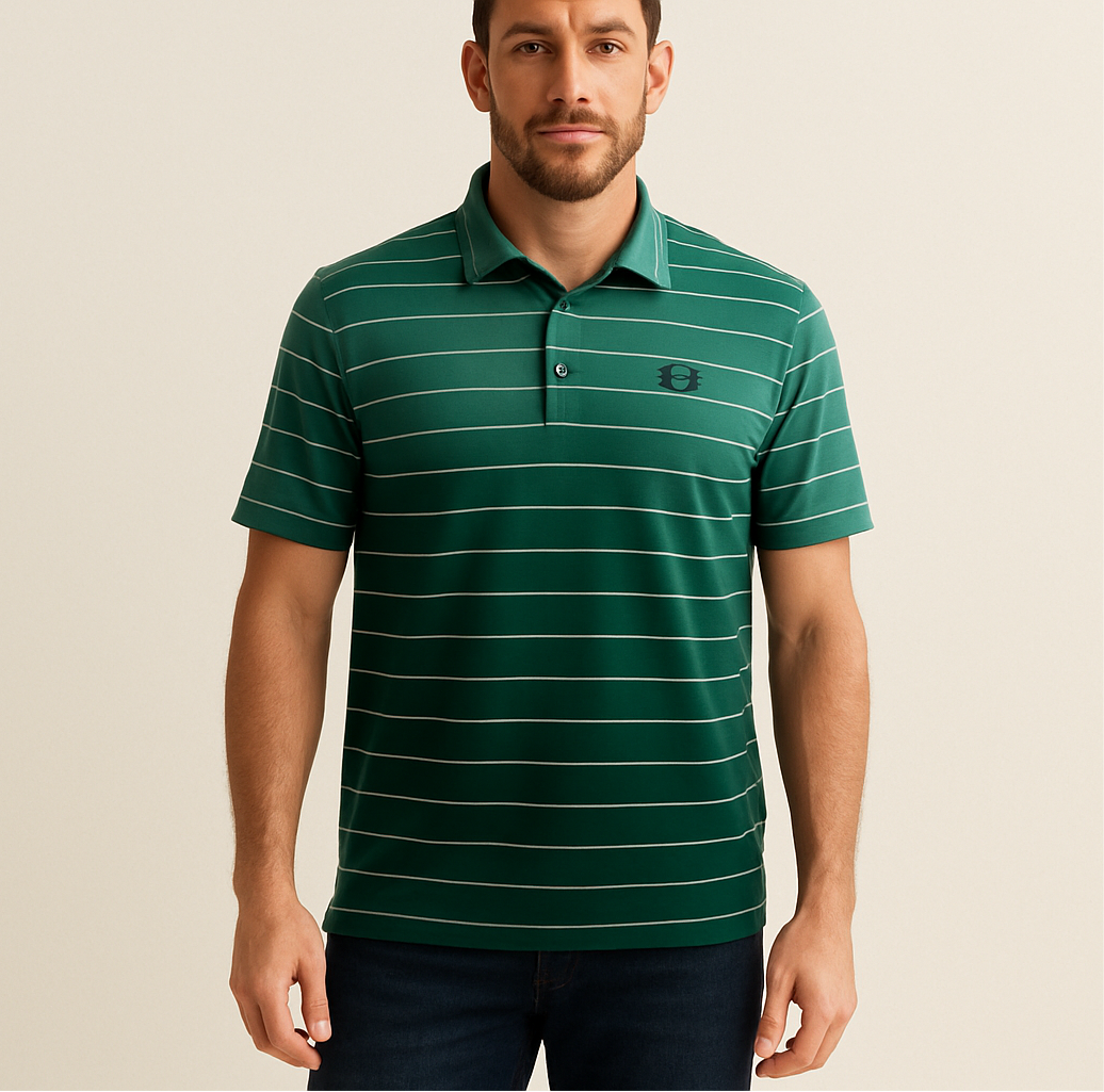 Camiseta polo Under Armour 🏋🏻 de rayas en verde esmeralda y azul navy Tela Performance Talla M Entalle Regular