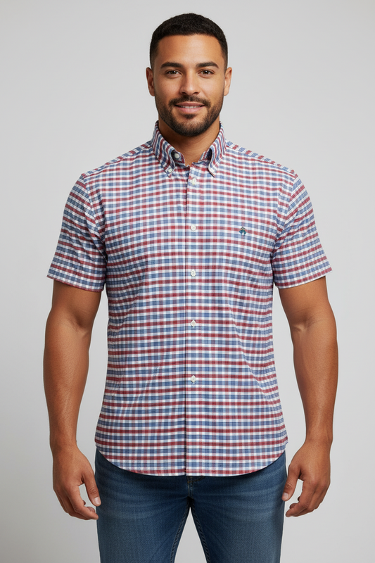 Camisa Brooks Brothers 🐑 color de cuadros en rojo, azul y blanco Talla L Entalle Regular