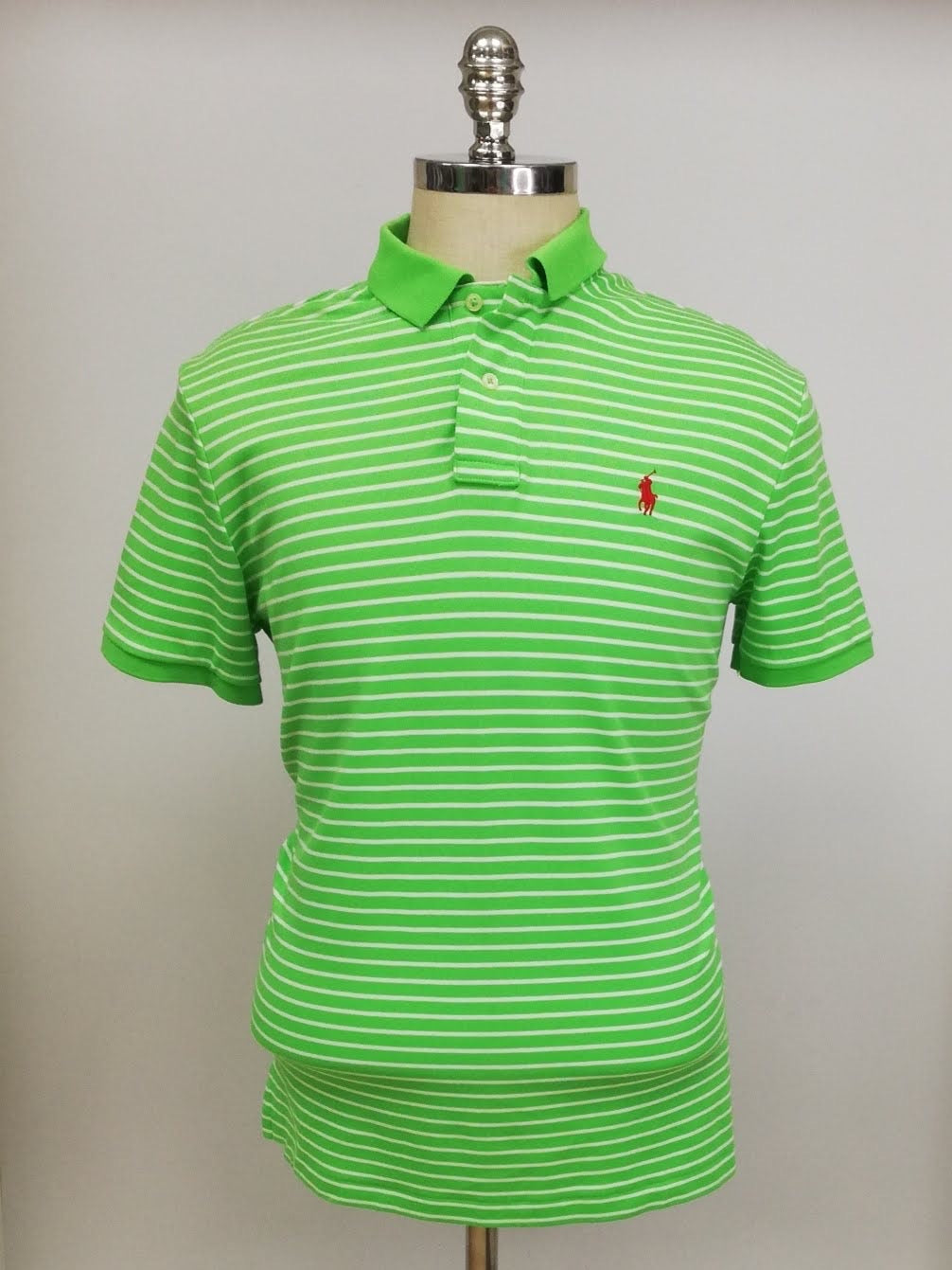Camiseta Polo Ralph Lauren 🏇🏼 Color verde con patrón de rayas color blanco Talla L Entalle Regular (ver descripción)