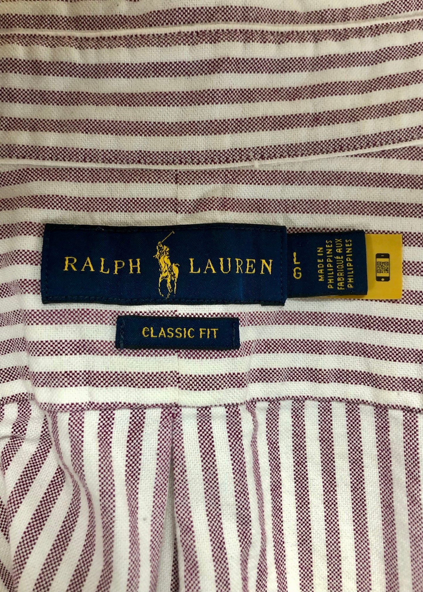 Camisa de botones Polo Ralph Lauren 🏇🏼 Oxford color blanco con rayas en rosado oscuro Talla L Entalle Clásico