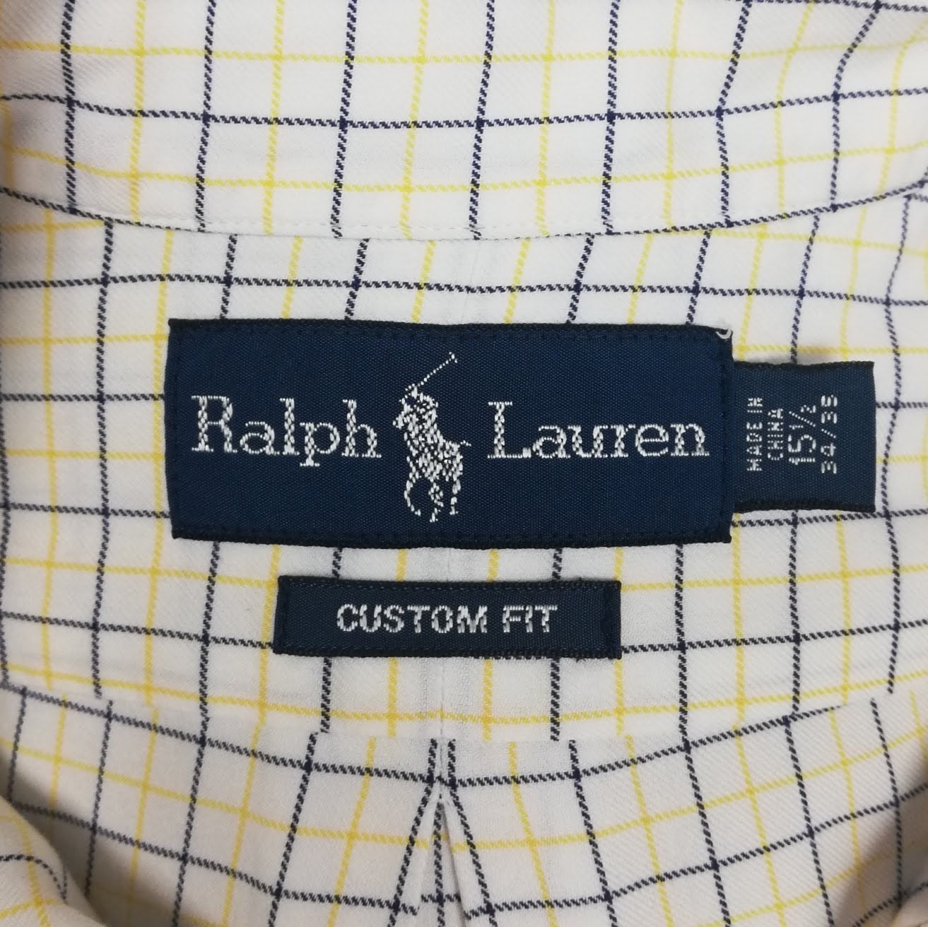 Camisa Polo Ralph Lauren 🏇🏼 color blanco con patrón de cuadros amarillo y negro Talla M Entalle Custom Fit