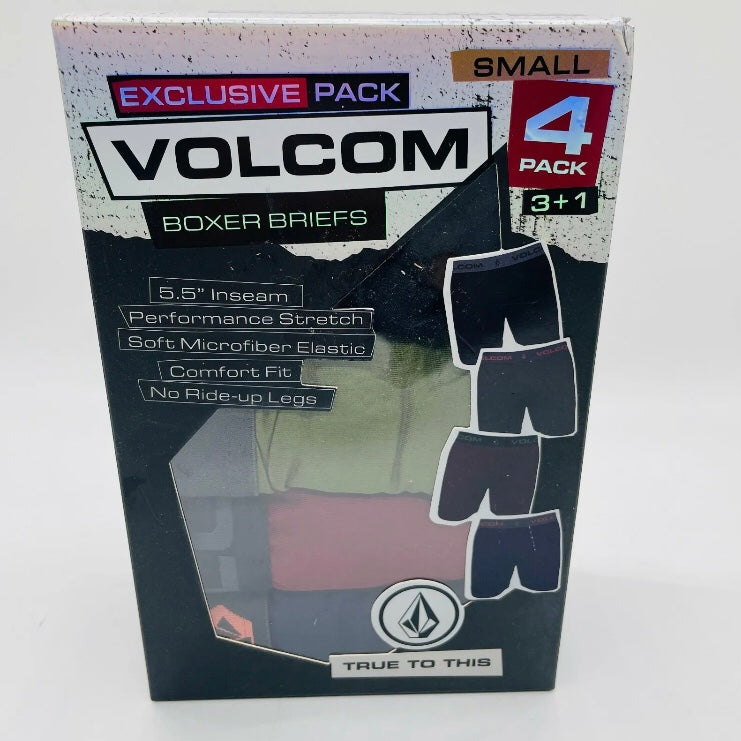 Paquete de 4 Boxers Briefs Volcom 🏄🏽‍♂️ Tela Performance color Negro, rojo oscuro y verde oliva Talla S