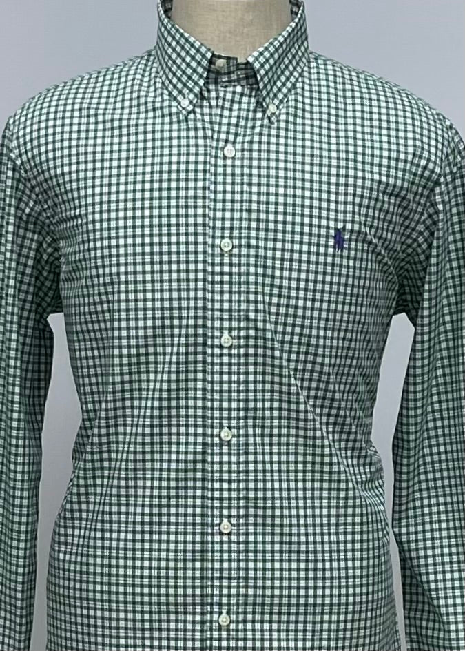 Camisa Polo Ralph Lauren 🏇🏼 Color blanco de cuadros en color verde y azul Talla L Entalle Regular