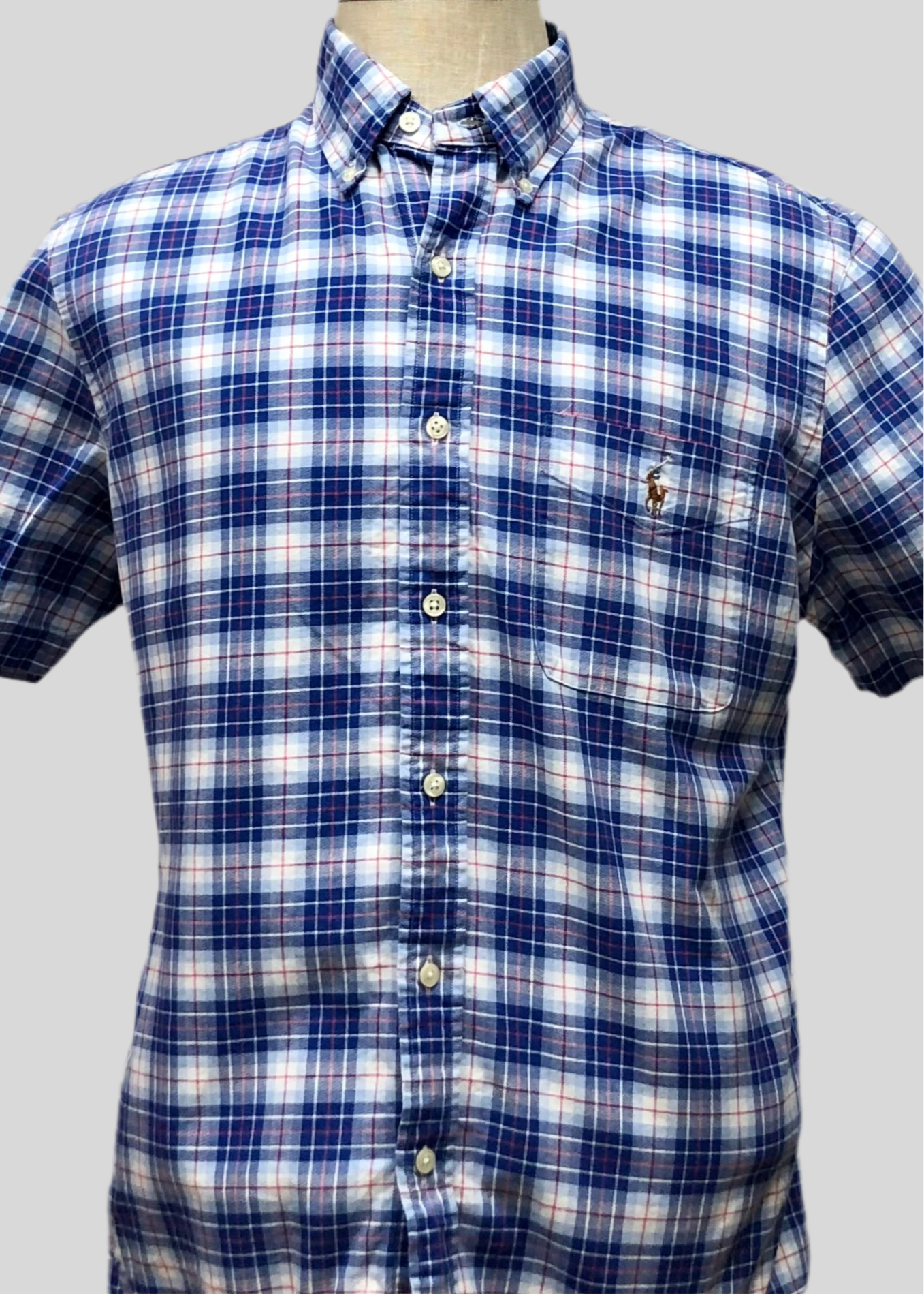 Camisa Polo Ralph Lauren 🏇🏼 Oxford con patron de cuadros en color azul, rojo y blanco Talla L Entalle Regular