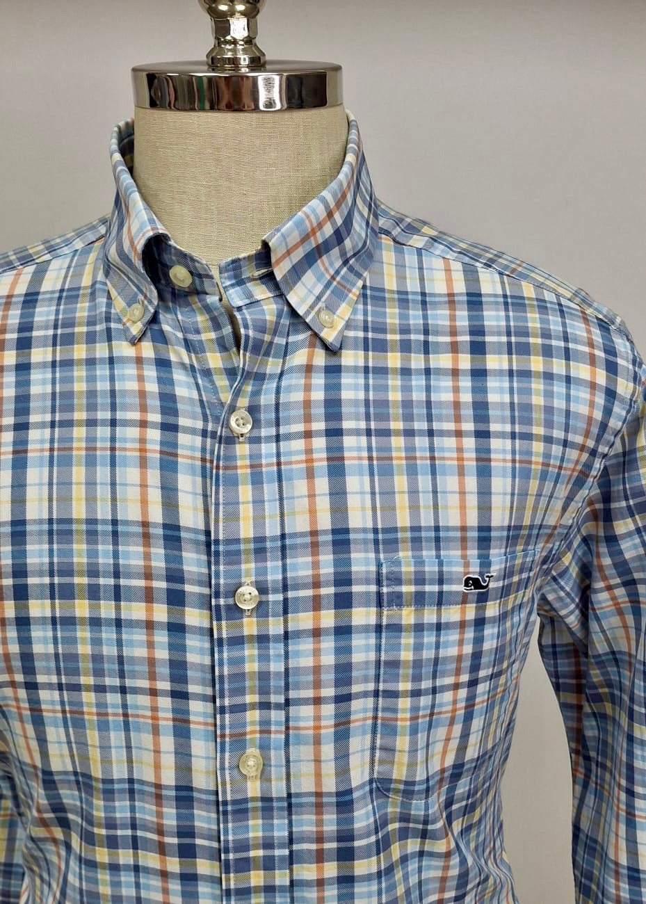 Camisa de botones Vineyard Vines 🐳 color blanco de cuadros en color naranja, azul, celeste y amarillo Talla L Entalle Slim Fit